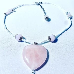 Rose quartz crystal heart necklace/ choker